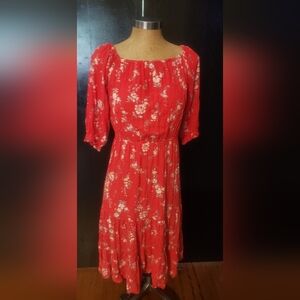 H&M Red Floral Long Sleeve Dress